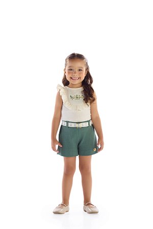 Conjunto Kiki Blusinha Babados Bordado com Shorts Renda 1 ao 4