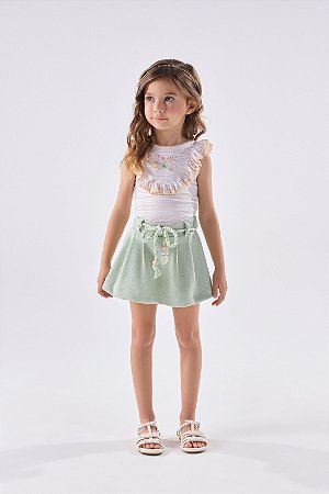 Conjunto Kiki Blusinha Babados Bordados e Shorts Saia com Cinto 1 ao 4