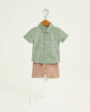 Conjunto Onda Marinha Camisa Linho Bordado e Bermuda 1 ao 3