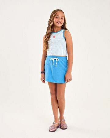 Conjunto Nina Go Regata Listrada com Bordado e Shorts Saia 14 ao 18