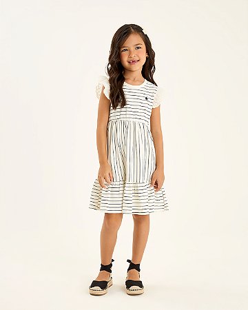 Vestido Somnii Malha Listrado com Babado em Lese e Bordado 4 ao 12