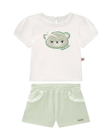 Conjunto Somnii Blusinha Urso e Shorts com Babado em Lese P ao G