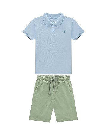 Conjunto Onda Marinha Polo em Piquet e Bermuda Sarja com Logo Bordado 4 ao 10