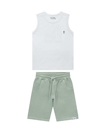 Conjunto Onda Marinha Regata e Bermuda Algodão Infantil 4 ao 10