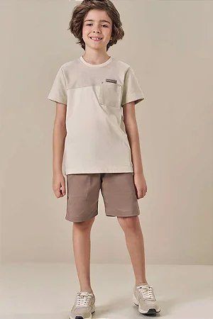 Conjunto Luc.boo Camiseta com Bolso e Bermuda Sarja - 6 ao 10