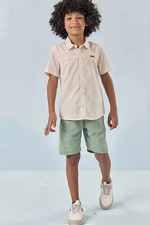 Conjunto Luc.boo Camisa Off-White e Bermuda em Linho – 4 ao 10