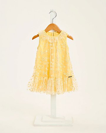 Vestido Infantil Somnii Tule Margaridas com Brilho – P ao 3