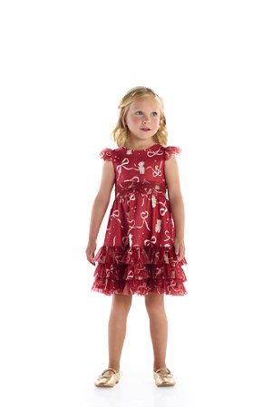 Vestido Infantil Kiki Laços e Ursos com Tule – 6 ao 12