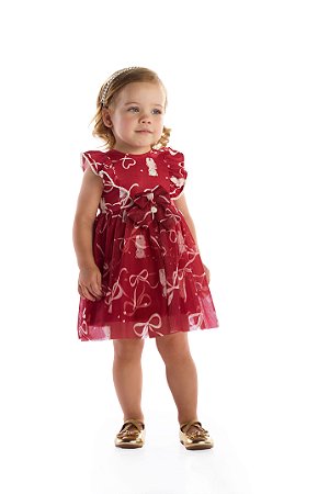Vestido Infantil Kiki Ursos e Laços com Tule – P ao G