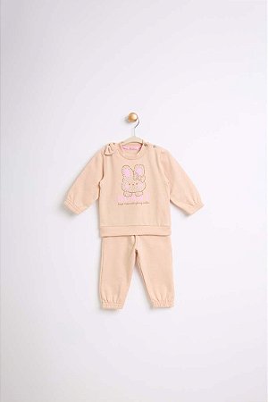 Conjunto Somnii Moletom Flanelado Coelho com Laço - 1 ao 3