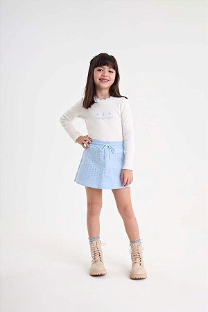 Conjunto Somnii Infantil Blusa Bordada e Shorts Saia com Strass - 4 ao 12