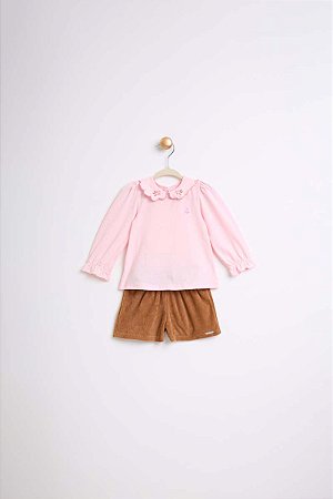 Conjunto Somnii Infantil Blusa Manga Longa com Gola Bordada e Shorts em Veludo Cotelê - P ao 3