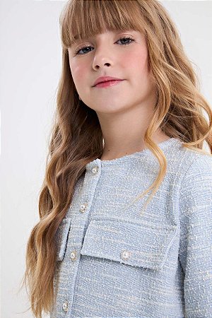 Casaco Somnii Infantil em Malha Tweed com Detalhes em Pérola - 4 ao 14