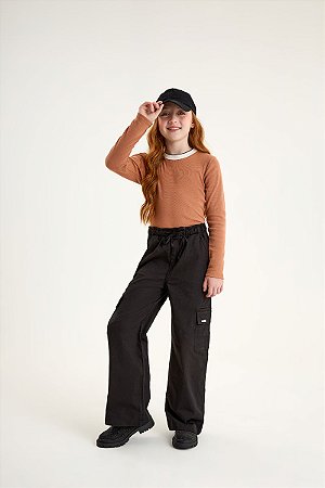 Blusa Nina Go Manga Longa em Malha Canelada - 14 ao 18