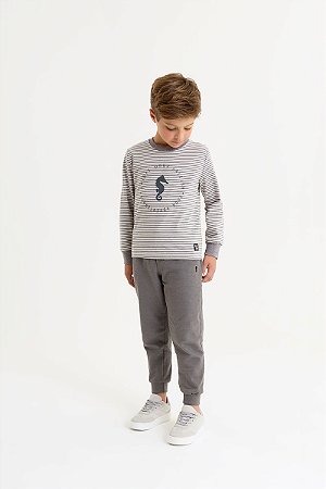 Camiseta Onda Marinha Listrada Manga Longa - 4 ao 10