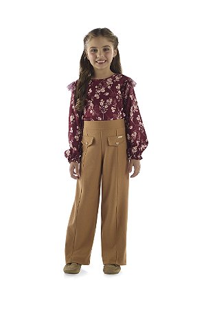 Conjunto Kiki Infantil Blusa Floral e Calça Wide Leg - 6 ao 12