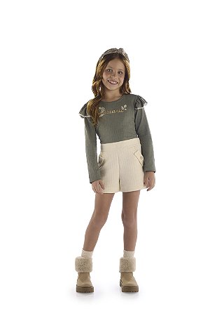 Conjunto Kiki Infantil Blusa Babado e Shorts Brilho - 6 ao 12