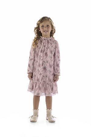 Vestido Kiki Infantil Tule Estampado Delicado - 1 ao 4