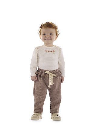 Conjunto Kiki Bebê Body Bordado e Calça Babado - P ao G