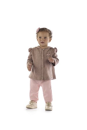 Conjunto Kiki Bebê Casaco Tricô e Calça Flanelada - P ao G