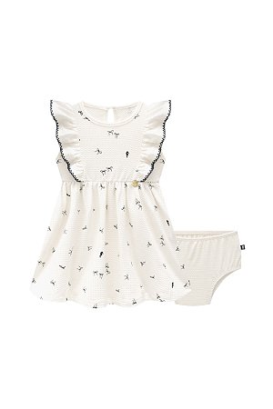 Vestido Somnii Malha Texturizada Babado Mini Laço P ao GG