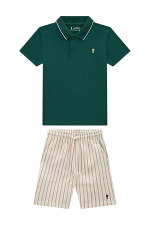 Conjunto Onda Marinha Polo Bermuda Linho Listrado 1 ao 10