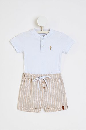 Conjunto Onda Marinha Body Suede Bermuda Listrada P ao GG