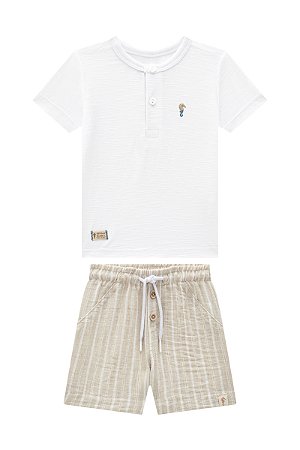 Conjunto Onda Marinha Camiseta Flamê Logo Bordado P ao 3