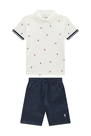 Conjunto Onda Marinha Gola Polo Bermuda Moletom Bordado 1 ao 10