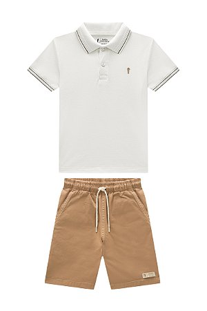 Conjunto Onda Marinha Camiseta Polo Piquet Bermuda Sarja 4 ao 10