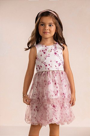 Vestido Kiki Floral Tule Balonê Laço Costas 1 ao 4