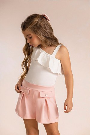 Conjunto Kiki Blusa Babado Bordado Coração Shorts Preguinhas 6 ao 12