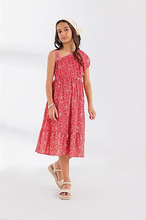 Vestido Menina Anjo Manga Assimétrica Floral 14 ao 18