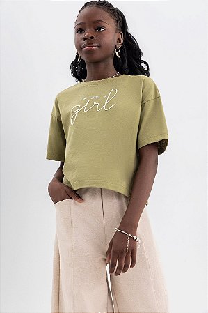 Blusa Menina Anjo Manga Curta Boxy Bordado 12 ao 18