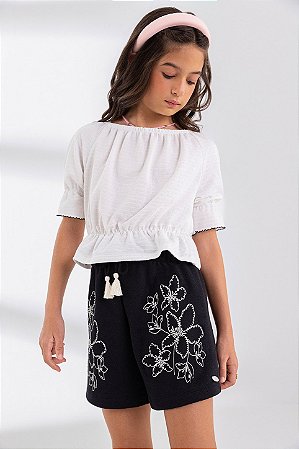 Conjunto Menina Anjo Blusa Ciganinha Shorts Alto Relevo 12 ao 18