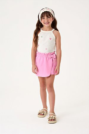 Conjunto Somnii Regata Canelada Flor Bordada Shorts Saia 1 ao 12