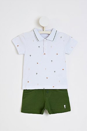 Conjunto Onda Marinha Polo Algodão Estampa Bermuda Moletom P ao GG