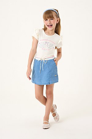 Conjunto Somnii Blusa Strass e Saia Jeans 4 ao 12