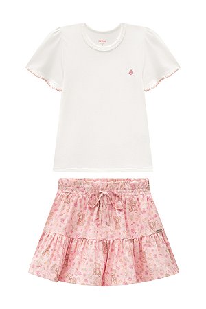 Conjunto Somnii Blusa Bordada Saia Linho 4 ao 10