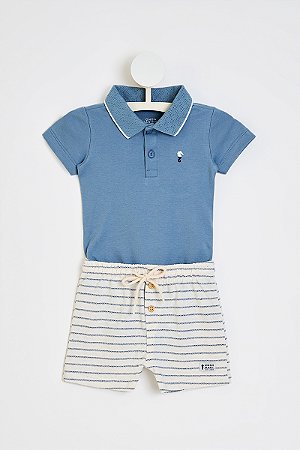 Conjunto Onda Marinha Body Polo Bermuda Listrada P ao GG