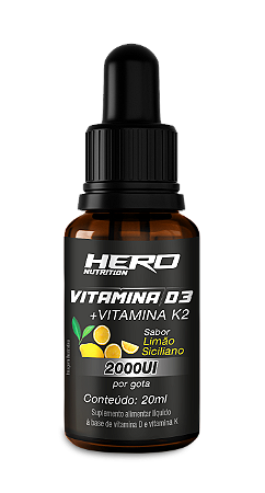 Vitamina D3 + K2 - 2000UI - 20ml - Limão Siciliano - Hero Nutrition -  (Venda Exclusiva Lojas Fisica)