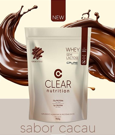 Whey Sem Lactose Refil Sabor Cacau Intenso 900g Clear Nutrition