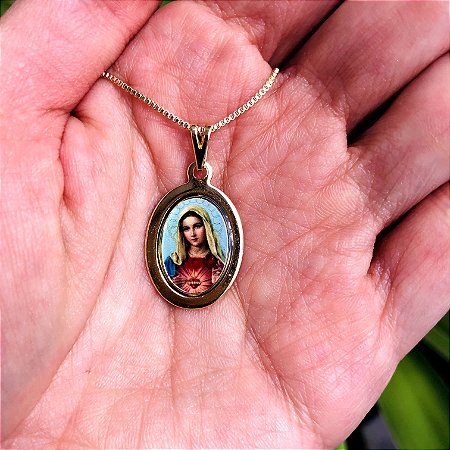Colar com Medalha Oval do Imaculado Coração de Maria