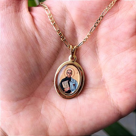 Corrente masculina com Medalha Oval de São Maximiliano Kolbe