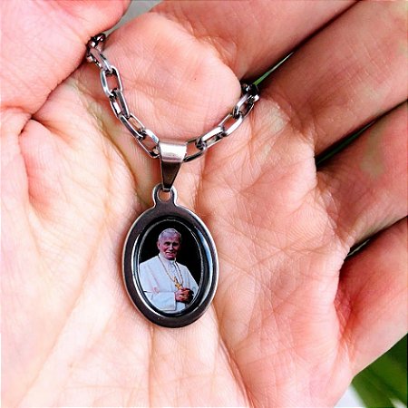 Corrente Masculina com Medalha de São João Paulo II em Aço Inox
