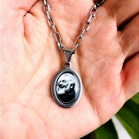 Corrente Masculina com Medalha de São Padre Pio em Aço Inox