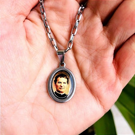 Corrente Masculina com Medalha de Dom Bosco em Aço Inox