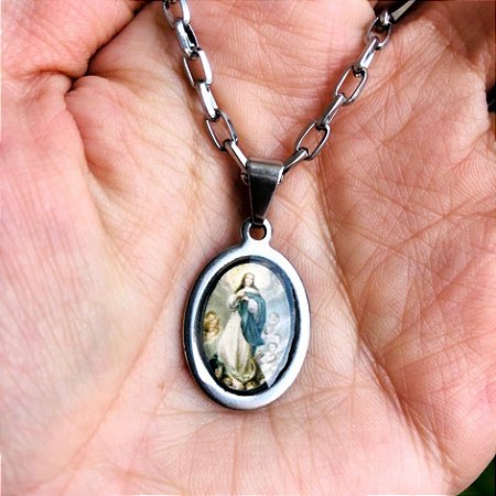 Corrente Masculina com Medalha de Nossa Senhora da Conceição em Aço Inox