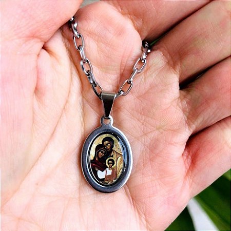 Corrente Masculina com Medalha da Sagrada Família em Aço Inox