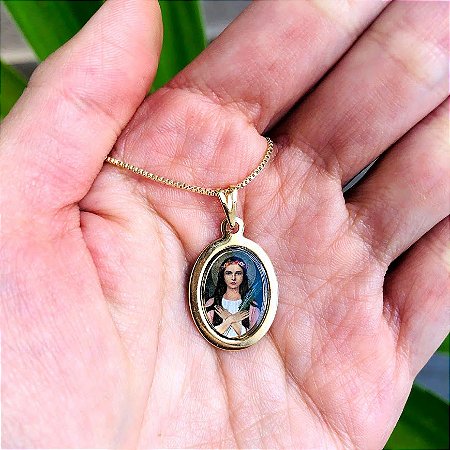 Colar com Medalha Oval de Santa Filomena